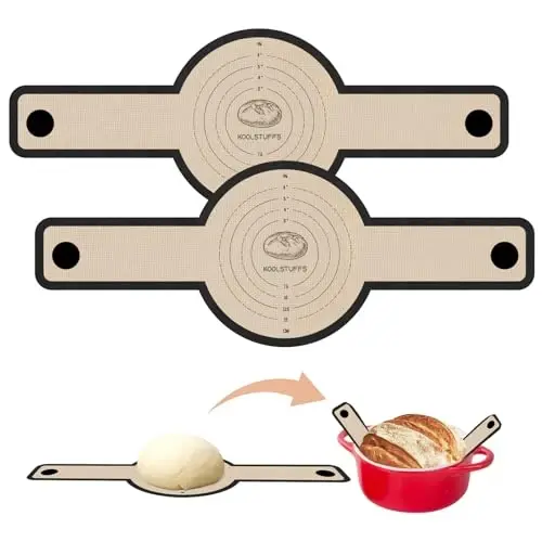 Silicone Bread Sling for Dutch Oven, 2 PCS Non-Stick & Easy to Clean Reusable Silicone Bread Baking Mat with Long Handles, Easy Transfer Sourdough - KOOLSTUFFS