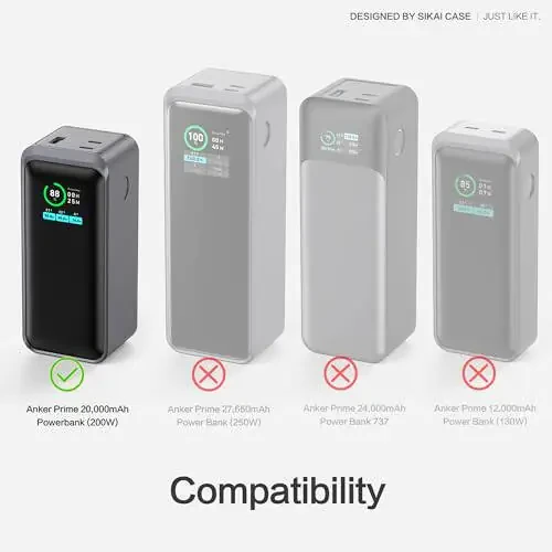 Silicone Case for Anker Prime Power Bank 20,000mAh 200W, 1/4-inch nut Hole, TF/SM Card Storage Reserved Only Compatible with Anker 200W Prime Power Bank Protective Cover Dustproof Soft (Black) - 2