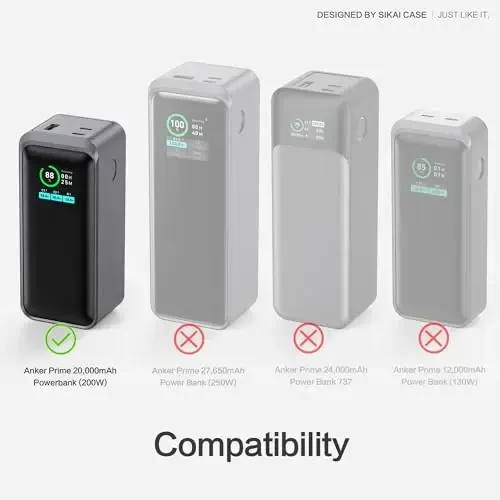 Silicone Case for Anker Prime Power Bank 20,000mAh 200W 1/4-inch nut hole, TF/SM card storage Reserved Only Compatible with Anker 200W Prime Power Bank Protective Cover Dustproof Soft (Gray) - 2