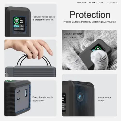 Silicone Case for Anker Prime Power Bank 27,650mAh 250W 1/4-inch nut Hole, TF/SIM Card Storage Reserved Compatible with Anker 250W Prime Power Bank Protective Cover Dustproof Soft with Handle(Black) - SIKAI CASE (1)