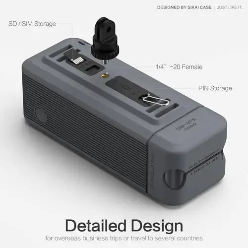 Silicone Case for Anker Prime Power Bank 27,650mAh 250W, 1/4-inch nut Hole, TF/SM Card Storage Reserved Compatible with Anker 250W Prime Power Bank Protective Cover Dustproof Soft with Handle(Gray) - 5