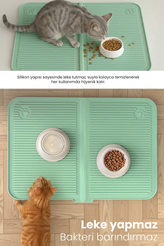 Silicone Food and Litter Mat with Pool Washable Cat Litter Box Mat Front Cat Litter Mat Large Size 40x60-Green - 7