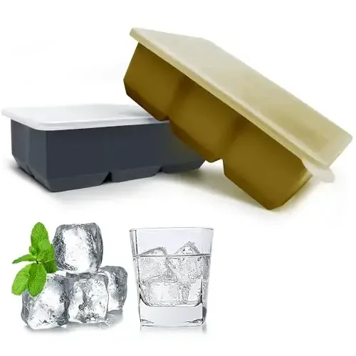 Silicone Ice Cube Trays with Lids,Large Square Ice Cube Molds for Freezer, Whiskey, Cocktail, Stackable Flexible and Reusable & Easy Release BPA Free (2 Pack&Dark Gray and Army green) - 2