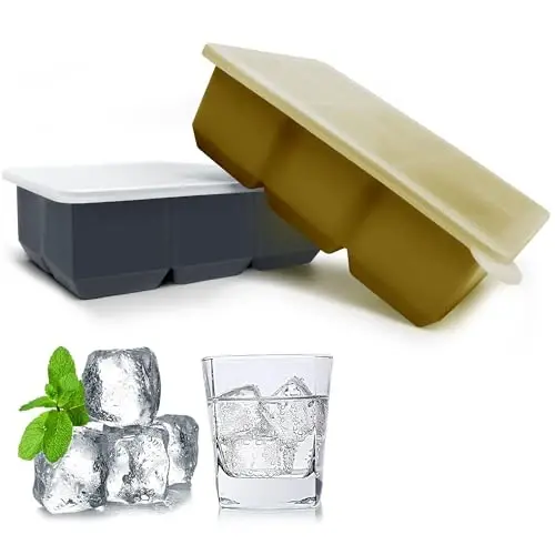 Silicone Ice Cube Trays with Lids,Large Square Ice Cube Molds for Freezer, Whiskey, Cocktail, Stackable Flexible and Reusable & Easy Release BPA Free (2 Pack&Dark Gray and Army green) - EXCNORM (1)