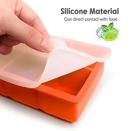 Silicone Ice Cube Trays with Lids,Large Square Ice Cube Molds for Freezer, Whiskey, Cocktail, Stackable Flexible and Reusable & Easy Release BPA Free (2 Pack&Dark Gray and Orange) - 6