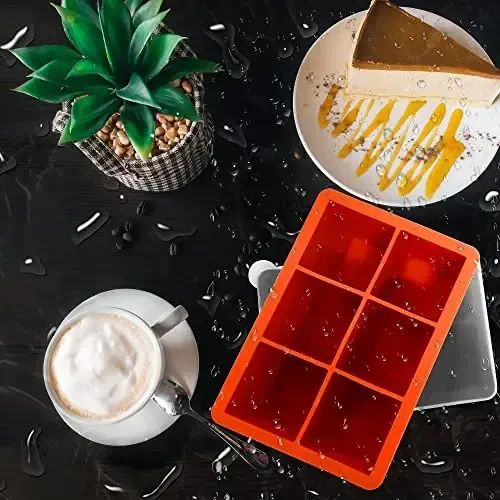 Silicone Ice Cube Trays with Lids,Large Square Ice Cube Molds for Freezer, Whiskey, Cocktail, Stackable Flexible and Reusable & Easy Release BPA Free (2 Pack&Dark Gray and Orange) - 7