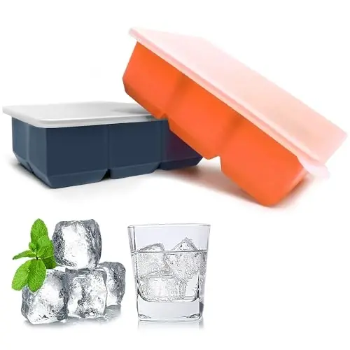 Silicone Ice Cube Trays with Lids,Large Square Ice Cube Molds for Freezer, Whiskey, Cocktail, Stackable Flexible and Reusable & Easy Release BPA Free (2 Pack&Dark Gray and Orange) - 2