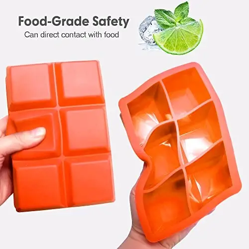 Silicone Ice Cube Trays with Lids,Large Square Ice Cube Molds for Freezer, Whiskey, Cocktail, Stackable Flexible and Reusable & Easy Release BPA Free (2 Pack&Dark Gray and Orange) - 5