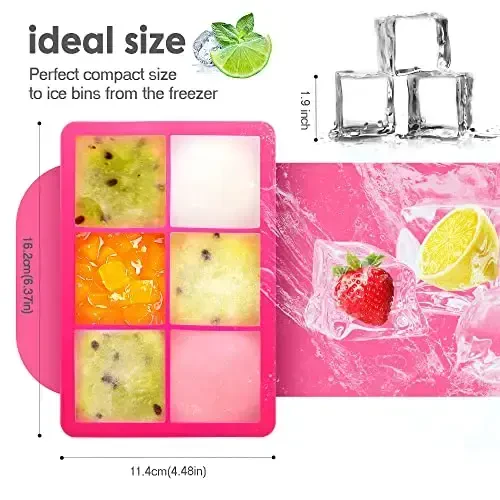 Silicone Ice Cube Trays with Lids,Large Square Ice Cube Molds for Freezer, Whiskey, Cocktail, Stackable Flexible and Reusable & Easy Release BPA Free (2 Pack&Dark Gray and Rose) - 3