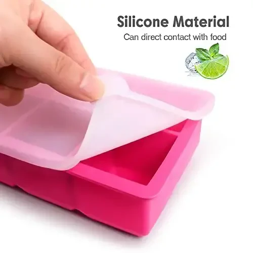 Silicone Ice Cube Trays with Lids,Large Square Ice Cube Molds for Freezer, Whiskey, Cocktail, Stackable Flexible and Reusable & Easy Release BPA Free (2 Pack&Dark Gray and Rose) - 5