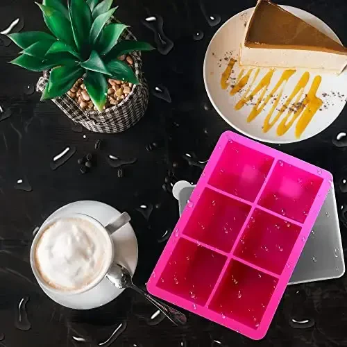 Silicone Ice Cube Trays with Lids,Large Square Ice Cube Molds for Freezer, Whiskey, Cocktail, Stackable Flexible and Reusable & Easy Release BPA Free (2 Pack&Dark Gray and Rose) - 7