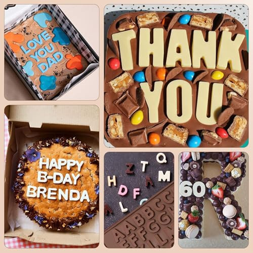 Silicone Letter Mold and Number Chocolate Molds with Happy Birthday Cake Decorations Symbols 2pcs - 6