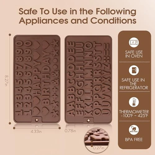 Silicone Letter Mold and Number Chocolate Molds with Happy Birthday Cake Decorations Symbols 2pcs - Inn Diary