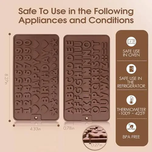 Silicone Letter Mold and Number Chocolate Molds with Happy Birthday Cake Decorations Symbols 2pcs - 1