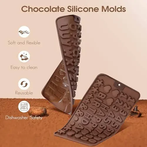Silicone Letter Mold and Number Chocolate Molds with Happy Birthday Cake Decorations Symbols 2pcs - 2