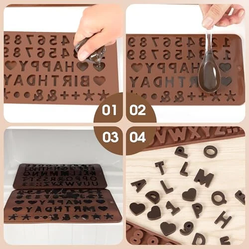 Silicone Letter Mold and Number Chocolate Molds with Happy Birthday Cake Decorations Symbols 2pcs - 4