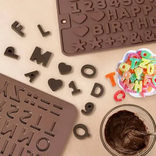 Silicone Letter Mold and Number Chocolate Molds with Happy Birthday Cake Decorations Symbols 2pcs - 5