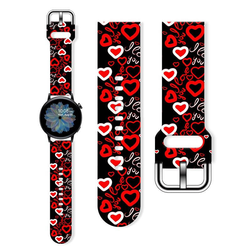 Silicone Strap is Soft and Suitable for Samsung Galaxy Watch 4/5/5pro/6 Traditional Buckle Sports Breathable Wristband Smart Watch Strap 2/3/4 20mm 22mm, Smart Strap for Men and Women, Cute Heart-Shaped Strap - 1