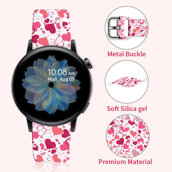 Silicone Strap is Soft and Suitable for Samsung Galaxy Watch 4/5/5pro/6 Traditional Buckle Sports Breathable Wristband Smart Watch Strap 2/3/4 20mm 22mm, Smart Strap for Men and Women, Cute Heart-Shaped Strap - 7