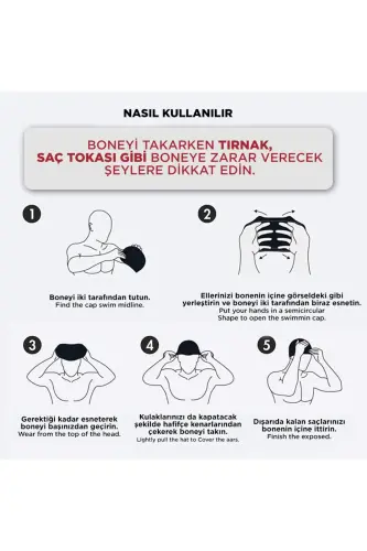Silicone Swimming Cap - Deniz Ve Havuz Silikon Yüzücü Bonesi-Siyah - 7