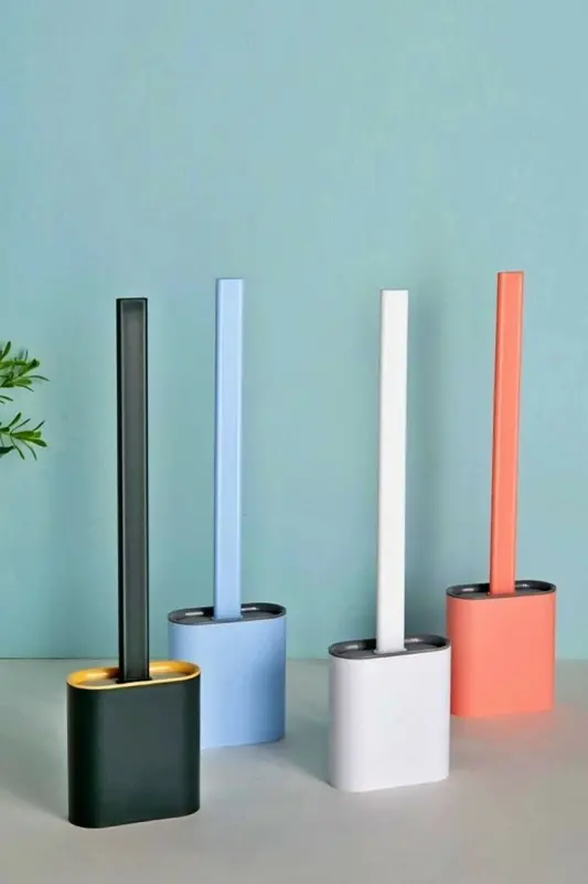 Silicone Toilet Brush Set Bathroom Toilet Brush Bendable WC Brush Multi Colored Toilet Brush Set-Mixed - 1