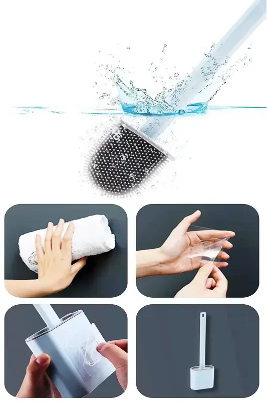 Silikon Banyo Tuvalet Klozet Fırçası ve Tutucu Set-Mavi - 4