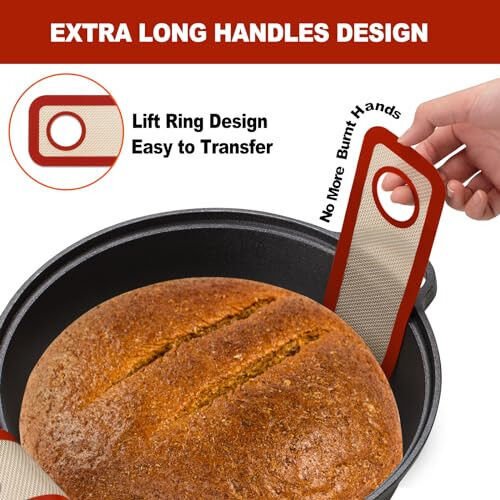 Silicone Bread Sling Dutch Oven - Best Japan Silicone Non-Stick & Easy Clean Reusable Baking Mat With Extra Long Handles, Baking Sheet Liner, 2 Brown Set for Transferable Dough - 4