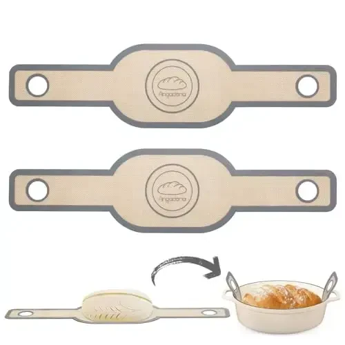 Silicone Bread Sling Oval- Non-Stick & Easy Clean Reusable Oval Silicone Baking Mat for dutch oven. With Long Handles Sourdough Bread Baking mat tools supplier Liner, 2 pcs Gray 