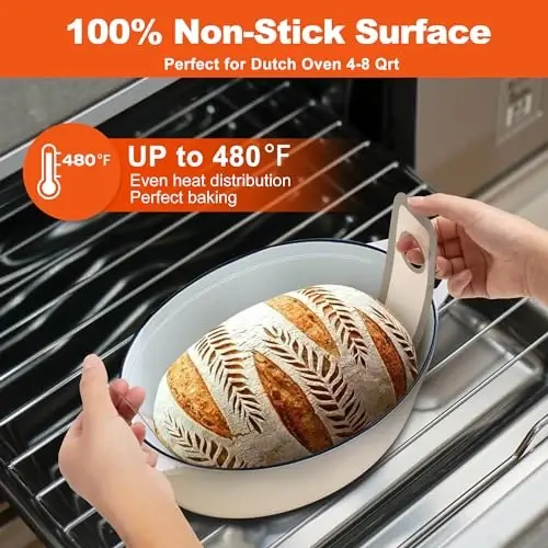 Silicone Bread Sling Oval- Non-Stick & Easy Clean Reusable Oval Silicone Baking Mat for dutch oven. With Long Handles Sourdough Bread Baking mat tools supplier Liner, 2 pcs Gray - 4