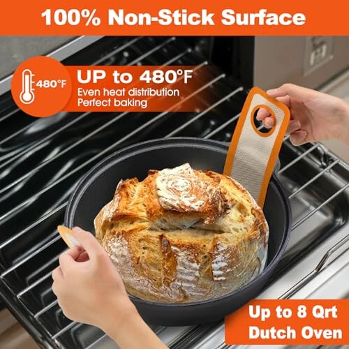 Silicone Bread Sling Dutch Oven - Best Japan Silicone Non-Stick & Easy Clean Reusable Baking Mat With Extra Long Handles, Baking Sheet Liner, 2 Orange Set for Transferable Dough - 4