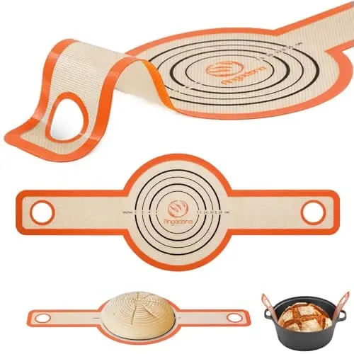 Silicone Bread Sling Dutch Oven - Best Japan Silicone. Non-Stick & Easy Clean ReusableBread Baking Mat. With Extra Long Handles Bread Baking Sheet Liner, 1 Orange pcs for Transferable Dough 