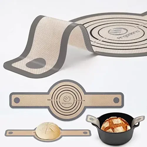 Silicone Bread Sling Dutch Oven - Best Japan Silicone. Non-Stick & Easy Clean Reusable Bread Baking Mat. With Extra Long Handles Baking Sheet Liner, 1 Grey pcs for Transferable Dough - MODAZONE