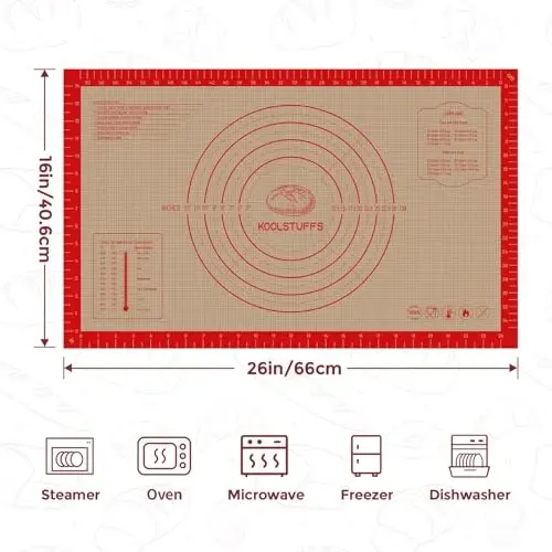 Silicone Bread Sling and Pastry Mat, 3 PCS Non-Stick & Easy Clean Reusable Silicone Bread Baking Mat with Long Handles, Easy to Transfer Sourdough Bread (Pastry Mat＆Oval and Round Bread Sling, Red) - KOOLSTUFFS (1)
