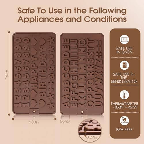 Silicone Letter Mold and Number Chocolate Molds with Happy Birthday Cake Decorations Symbols 2pcs - 1
