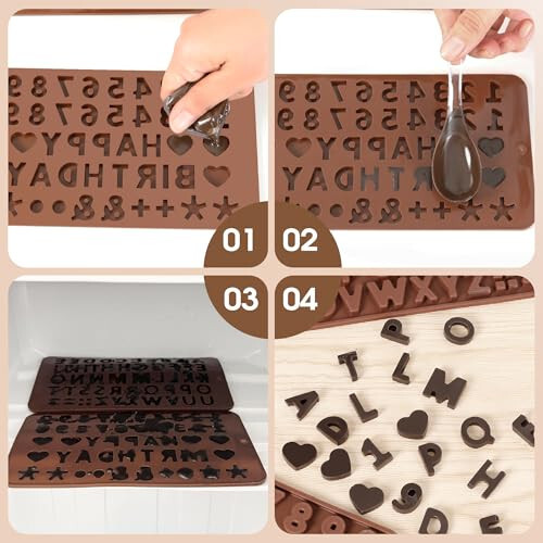 Silicone Letter Mold and Number Chocolate Molds with Happy Birthday Cake Decorations Symbols 2pcs - 4