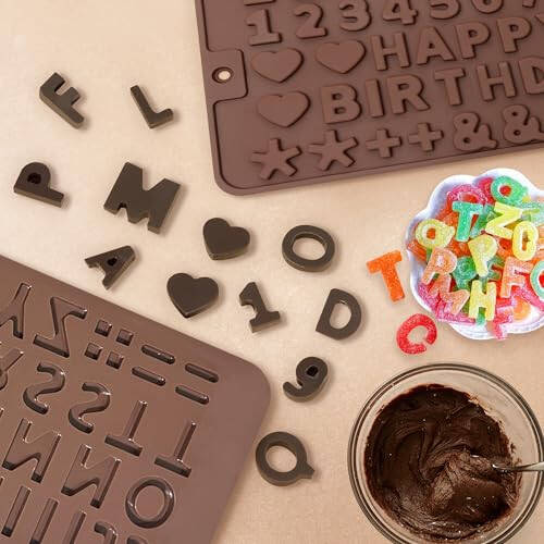 Silicone Letter Mold and Number Chocolate Molds with Happy Birthday Cake Decorations Symbols 2pcs - 5