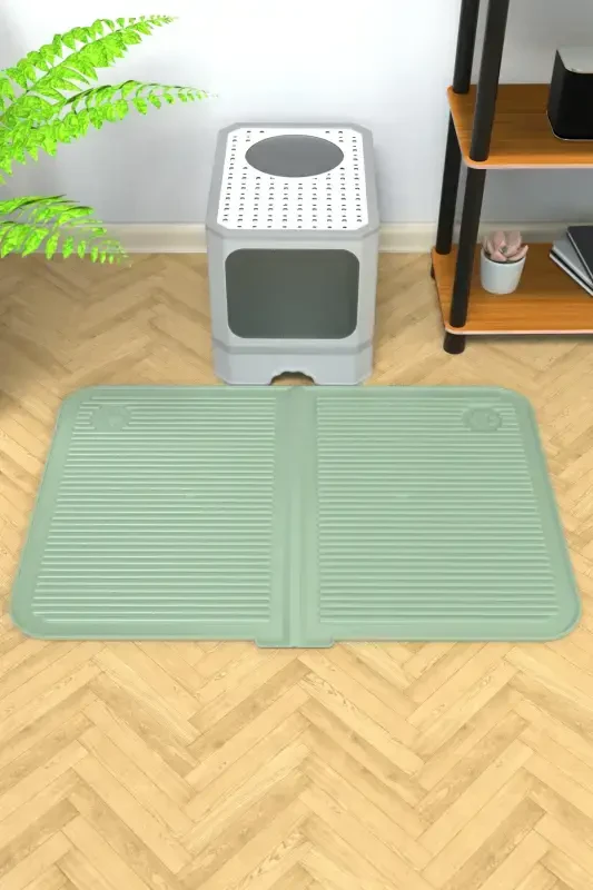 Silikon Mama va qum Mat havzali yuviladigan mushuklar hojatxonasi oldi mushuk qumi paspasi katta o'lchamli 40x60-yashil - 1