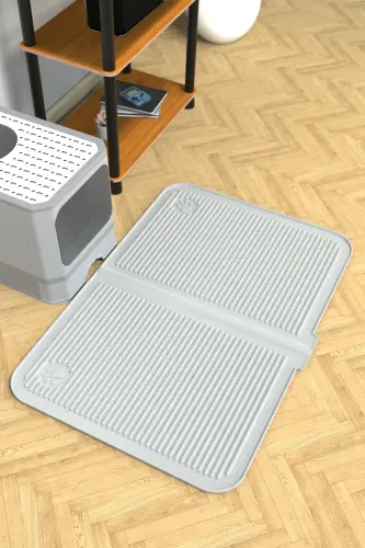 Silikon Mama ve Kum Matı Havuzlu Yıkanabilir Kedi Tuvaleti Önü Kedi Kumu Paspası Büyük Boy 40x60 - GRİ - ATA HOME (1)