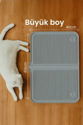 Silikon Mama ve Kum Matı Havuzlu Yıkanabilir Kedi Tuvaleti Önü Kedi Kumu Paspası Büyük Boy 40x60 - GRİ - 4