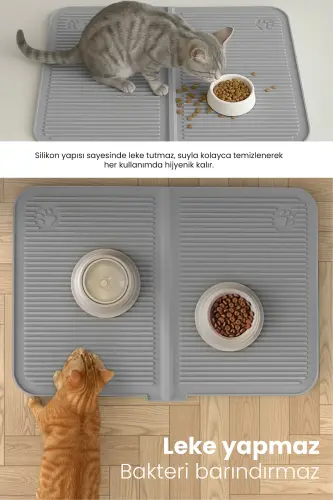 Silikon Mama ve Kum Matı Havuzlu Yıkanabilir Kedi Tuvaleti Önü Kedi Kumu Paspası Büyük Boy 40x60 - GRİ - 7