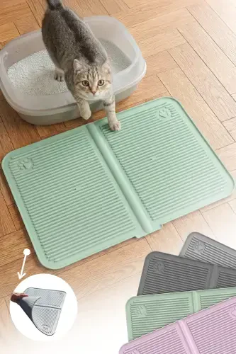 Silikon Mama ve Kum Matı Havuzlu Yıkanabilir Kedi Tuvaleti Önü Kedi Kumu Paspası Büyük Boy 40x60-yeşil - ATA HOME (1)