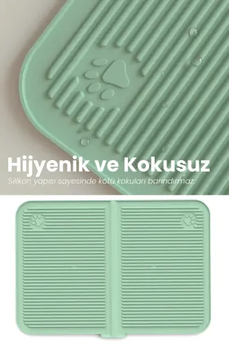 Silikon Mama ve Kum Matı Havuzlu Yıkanabilir Kedi Tuvaleti Önü Kedi Kumu Paspası Büyük Boy 40x60 - yeşil - 11