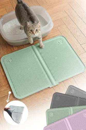 Silikon Mama ve Kum Matı Havuzlu Yıkanabilir Kedi Tuvaleti Önü Kedi Kumu Paspası Büyük Boy 40x60 - yeşil - ATA HOME (1)