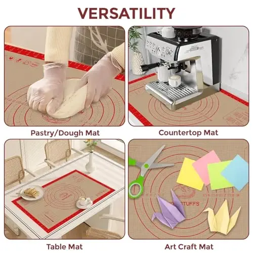 Silikon non va xamir uchun to‘shak, 3 dona yopishmaydigan va oson tozalanadigan qayta ishlatiladigan silikon non pishirish uchun to‘shak, uzun tutqichli, xamirturushli nonni o‘tkazish oson (xamir uchun to‘shak, oval va dumaloq non bog‘lami, qizil) - 4