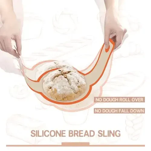 Silikon non yopishqoq va oson tozalanadigan qayta ishlatiladigan silikon pishirish to'shagi, uzun tutqichli, xamirturushli non oval va dumaloqni o'tkazish oson, Golland pechi uchun silikon non sling, 2 dona - 4