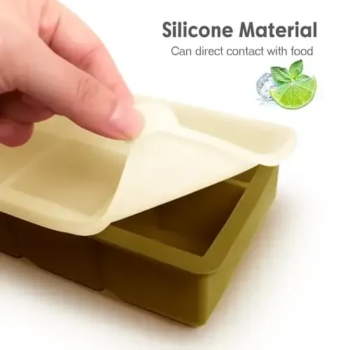 Silikon qopqoqli muz kubiklari, muzlatgich uchun katta kvadrat muz kubiklari qoliplari, viski, kokteyl, yig'iladigan moslashuvchan va qayta ishlatiladigan va oson chiqariladigan BPA Free (2 dona & to'q kulrang va armiya yashili) - 5