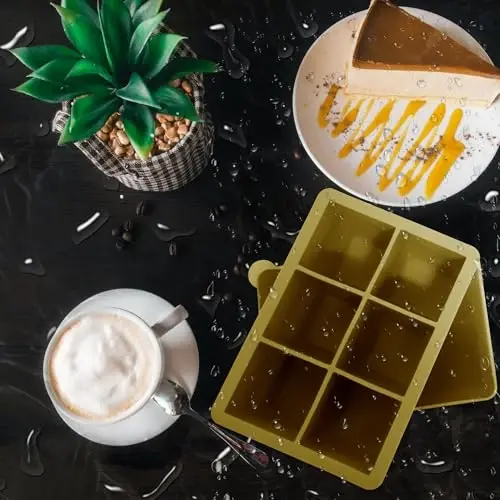 Silikon qopqoqli muz kubiklari, muzlatgich uchun katta kvadrat muz kubiklari qoliplari, viski, kokteyl, yig'iladigan moslashuvchan va qayta ishlatiladigan va oson chiqariladigan BPA Free (2 dona & to'q kulrang va armiya yashili) - 6