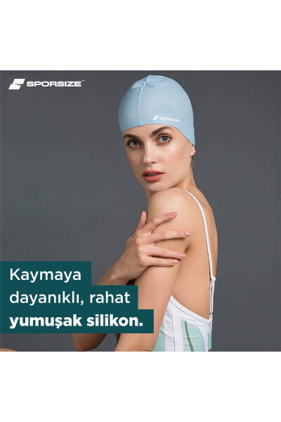Silicone Swimming Cap - Deniz Ve Havuz Silikon Yüzücü Bonesi-Pudra - SPORSIZE (1)