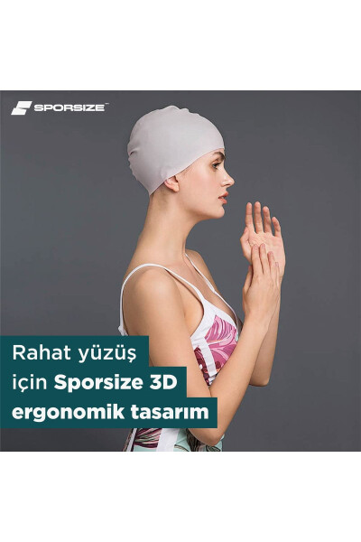 Silicone Swimming Cap - Deniz Ve Havuz Silikon Yüzücü Bonesi - Pudra - 4