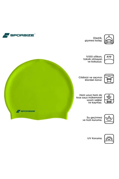 Silicone Swimming Cap - Deniz Ve Havuz Silikon Yüzücü Bonesi-Yeşil - 6